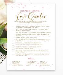 Disney Love Quotes Bridal Shower Game Pink And Gold Bridal Shower Game Match The Love Quotes Bridal Shower Games Disney Bridal Showers Gold Bridal Showers
