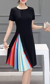 Black A Line Dress With Sleeves Little Black A Line Dress With Rainbow Pleated Side Detail Pretty Dresses Fashion Dresses