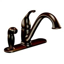 The oil rubbed bronze kitchen faucet's finish should complement the whole room. Moen Camerist 1 Handle Kitchen Faucet With Matching Side Spray Oil Rubbed Bronze Finish The Home Depot Canada