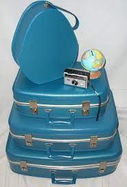 Vintage 60s Blue Luggage Set Of Four With Key And Hatbox Etsy Blue Luggage Sets Small Suitcase Luggage Sets