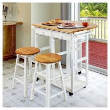 Breakfast Cart With Drop Leaf Table Stool Set White Flora Home In 2020 Small Kitchen Tables Drop Leaf Table Small Kitchen