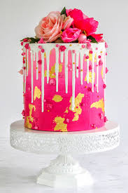 Rose Gold 12th Birthday Cake Designs Hot Pink Drip Cake With A Touch Of Gold Pink Wedding Cake Wedding Cake Pink Flowers Hot Pink Cakes