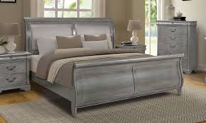 We also offer comfortable high quality mattresses this bedroom collection is made in a black finish. Picture Of Platinum Grey Louis Philippe Upholstered King Sleigh Bed King Bedroom Furniture Luxe Furniture Bedding For Grey Headboard
