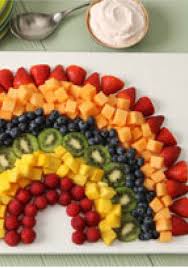 Rainbow Fruit Salad With Strawberry Dip Your Kids Will Enjoy This Rainbow Shaped Fruit Arrangement Fully Strawberry Salad Rainbow Fruit Trays Rainbow Fruit