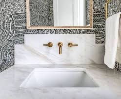 Black And White Powder Room Wallpaper Wall Mount Faucets Slab Backsplash Detail Schumacher Featherfest Wallpaper Powder Room Small Powder Room Design Room Design