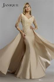 Champagne Overskirt Mermaid Mother Of The Bride Dresses 2017 Janique Vintage Lace Long Sleeves Plus Size Peplum Women Fo Vestidos Luzes Cabelo Vestido De Festa
