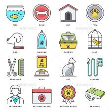 Pet Food And Accessories Flat Line Icons Vector Eps Hut Paw Available Here Https Graphicriver Net Ite Arte Para Canecas Artes Adesivos Para Impressao