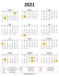 Wide range of design, layout and personalization options. Printable Yearly Calendars 2021