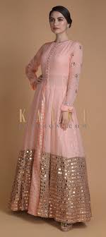 Shrimp Peach Jacket Lehenga With Mirror Abla Work And Weaved Moroccan Pattern Online Kalki Fashion Indian Gowns Dresses Pakistani Dress Design Dress Indian Style