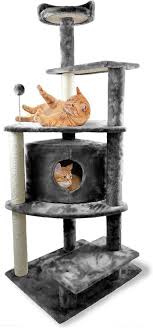 Shop chewy for low prices and the best cat covered! Tiger Tough Platform House Playground 59 8 In Faux Fur Cat Tree Condo Grey Chewy Com Cat Tree House Cat Tree Condo Plush Carpet