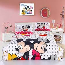 Mickey And Minnie Mouse Queen Adults Cartoon Bedding Set 4 Pcs Cotton Bed Sheet T29 Minnie Mouse Bedroom Decor Mickey Mouse Bedroom Decor Mickey Mouse Bedroom