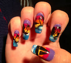 Hand Painted Sunset Nail Art Design On My Own Nails Nail Art Summer Nail Art Sea Nail Art