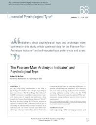 Pdf The Pearson Marr Archetype Indicator And Psychological Type