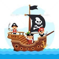 Cartoon Kids Pirate Ship Sailing Sea Cartoon Pirate Ship Pirate Ship Drawing Kids Pirate Ship