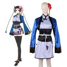 Her hair is arranged in thin braids and twin buns shaped like cat ears, and ornamented with a pink peony and a golden tassel on the left bun. Black Butler Ran Mao Faschingskostume Cosplay Kostume Cosplaymade De
