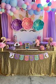 Set the mood with unicorn decorations like balloons, wall decals and banners, and transform your guests with a range of unicorn party hats and wearables. Unicorn 2nd Birthday Dessert Table Unicorn Birthday Party Cake Unicorn Birthday Party Decorations Unicorn Themed Birthday Party