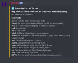 Patchbot bot 3 weeks ago. Github Shetty073 Fortknight A Dicord Bot For Fortnite Battle Royale Players With Lots Of Features
