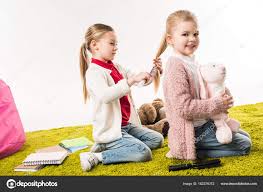 Brushing a child's hair can be highly frustrating. Beautiful Child Brushing Hair Sister While She Sitting Floor Toy Free Stock Photo C Edzbarzhyvetsky 182276372