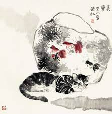 梁红 美梦 国画花鸟画水墨写意竟山猫鱼斗方图片 梁红 美梦 国画花鸟画水墨写意竟山猫鱼斗方高清图 外观图 细节图 国之美