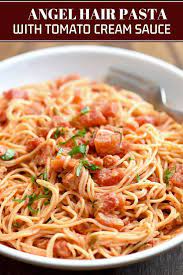 Angel Hair Pasta With Tomato Cream Sauce Recipe Tomato Cream Sauce Pasta Angel Hair Pasta Angel Hair Pasta Recipes