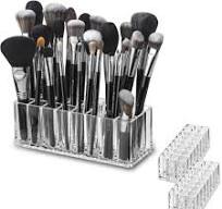 BY ALEGORY (Set Of 2) Acrylic Makeup Brush Organizer 24 Space Storage  w/Deep Slots For Cosmetic Beauty Brushes Refillable Container - Clear