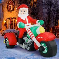 Holidayana Santa Riding Motorcycle Inflatable 8 Ft Long Santa Riding Moto Tricycle Christmas Outdoo Inflatable Decorations Yard Inflatables Outdoor Christmas