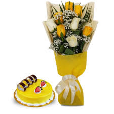 A better florist is already known in singapore as one of the fastest flower delivery services there. 9 Yellow And White Roses Bouquet With Cake Warm Memory