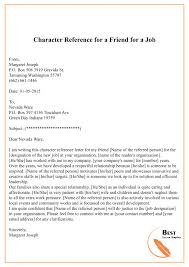 Character Reference Letter For Friend Format Sample Example