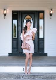 Let our team guide you through choosing the perfect outfit for that spring wedding. Wedding Guest Outfit Blush Pink Ruffle Dress Crepe Jacket Extra Petite