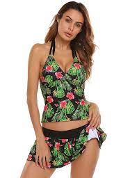 Womens Floral Tankini Top And Skirt Bottom Swimsuit Two Piece Bathing Suit Green Cw184md02g5 Floral Tankini Tankini Swimsuits For Women Women Swimsuits