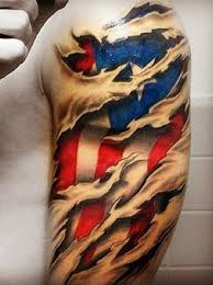 The patriotic sleeve tattoos in 3d are designed as if the skin is torn up to show the flag giving a realistic look. Top 9 Affectionate Patriotic Tattoos For Men I Fashion Styles