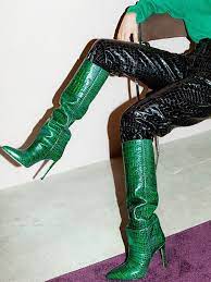Green Python Pattern Women Knee High Boots Slip On Clear Designer High Heel Stiletto Boots Sexy Pointed Toe Winter Leather Shoes Knee High Boots Aliexpress