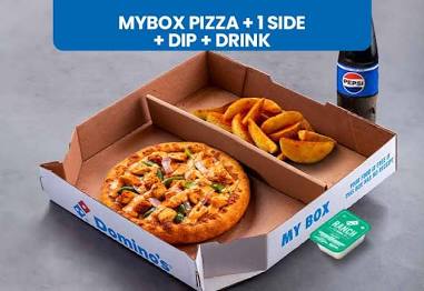 The MyBox combo offers maximum value for individual pizza delivery in Lahore., AI generated