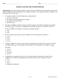 Gravity Free Fall And Terminal Velocity Free Printable Tests And Worksheets Terminal Velocity Physics Lessons Help Teaching