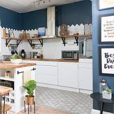 They can give your bathroom, shower, kitchen, and other areas in the home a unique look. Kitchen Makeover With White Units Herringbone Metro Tiles And Blue Walls