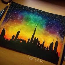 Cipiart On Instagram New Piece Sunset In Dubai This Work Took Me 4h And Is Done In Winsornewton And Fabe Painting Art Projects Oil Pastel Art Canvas Art
