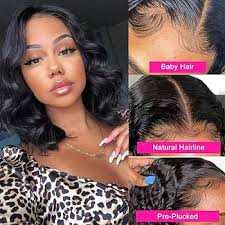 Bob Wigs Body Wave Lace Front Wig Short Human Hair Wigs for Black Women 4x4  HD Lace Closure Wigs 10inch Wet and Wavy Glueless Lace Front Wigs Human  Hair Pre Plucked with