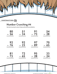 Subtraction Number Crunching 4 Worksheet Education Com Summer Math Practice Addition And Subtraction Practice Subtraction