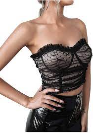 Buy Shein Women S Lace Corset Tube Top Sleeveless Frill Trim Ruched Crop Top Bustier Online In Indonesia B08p1kc6nt