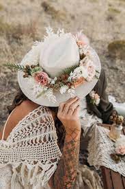 Modern Elegant Bohemian Elopement Jump Creek Falls Idaho Wedding Hats Styled Wedding Shooting Boho Elopement