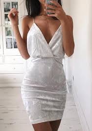 White Plain Condole Belt Plunging Neckline Mini Dress White Velvet Dress Velvet Slip Dress Fashion