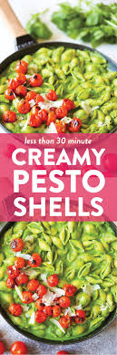 Creamy Pesto Shells The Most Epic Pesto Cream Sauce Ever It S Fresh Vibrant And Amazingly Creamy Served With Past Creamy Pesto Creamy Pesto Sauce Recipes