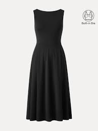 Boatneck Bamboo Ponte Bra Midi Dress with Pockets
