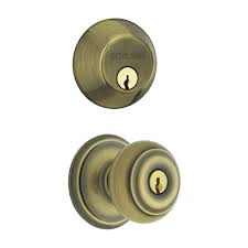 Find lockout locks keyed alike. Schlage Georgian Antique Brass Single Cylinder Deadbolt With Entry Door Knob Combo Pack Fb50n V Geo 609 The Home Depot