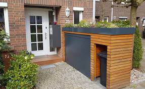 Fahrradgarage Mulltonnenunterstand Mit Dachbegrunung Dachbegrunung Fahrradgarage Mit Mulltonnenunterstand In 2020 Front Garden Green Roof Front Garden Design