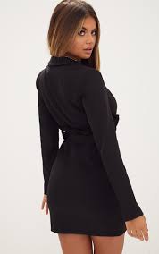 Black Frill Waist Belted Blazer Dress Blazer Dress Dresses Blazer