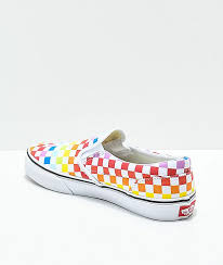 Black And Rainbow Checkered Vans Slip Ons Vans Slip On Rainbow Checkerboard Skate Shoes Zumiez In 2020 Vans Slip On Vans Ballet Flats Wedding Shoes