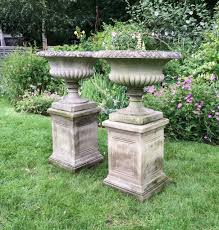 Lunaform's stately urns, graceful planters, and generous bowls are reminiscent of vessels found in ancient greek and roman gardens, as well as classic american gardens. Pair Of Classic Urn And Pedestals New England Garden Company