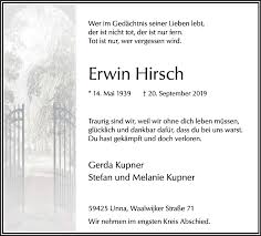 Traueranzeigen von Erwin Hirsch