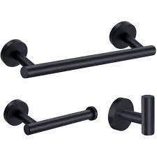 Ruiling Porter 3 Piece Bath Hardware Set With Towel Hook And Toilet Paper Holder And 12 In Towel Bar In Stainless Steel Black Atk 203 The Home Depot Bathroom Hardware Set Bathroom Hardware
